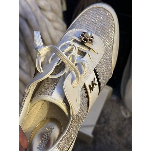 MK michael kors mabel glitter chain mesh trainers,sneakers,shoe gold metallic 10 - Picture 4 of 11